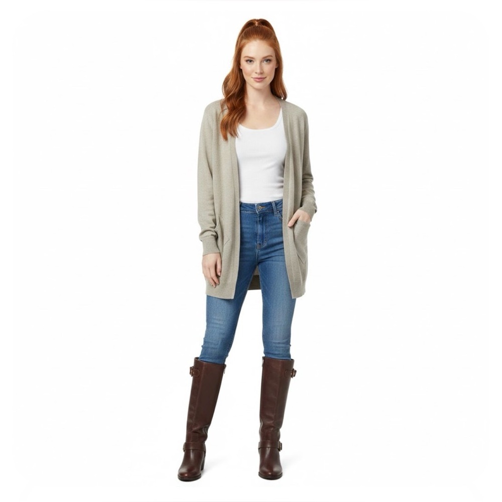 Eileen Fisher Italian Yarn Merino Wool Open Front Sweater in Oatmeal- Size Small